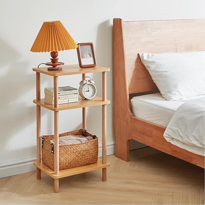 IBUYKE 3-Tier Side Table, Solid Wood Tall End Table - Image 5