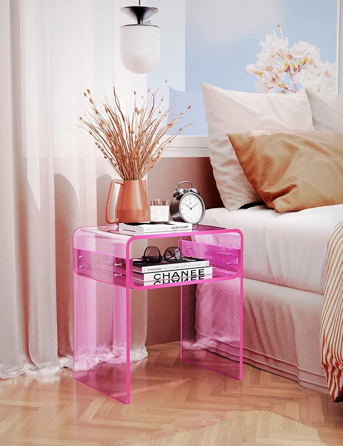 Clear Acrylic End Table 2-Tier Bedside nightstand - Image 4