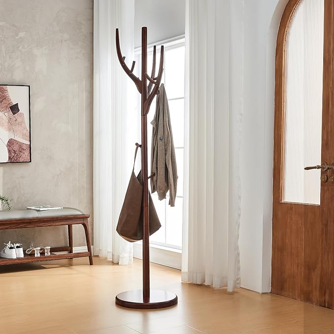 Uniclinens Coat Rack Freestanding Solid Wood Coat Tree Standing - Image 8