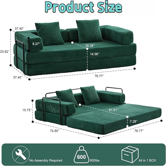 Convertible Sofa Bed, Compression Futon Sofa - Image 3