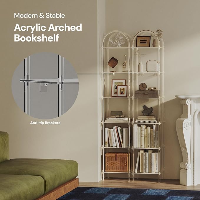 6-Tier Tall Acrylic Arched Bookcase, 13.8''W x 11.8''D x 68.4''H, Open Book - Image 5