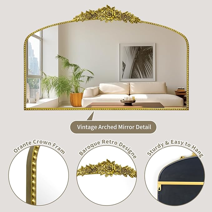 Antique Gold Arch Wall Mirror, Baroque Victorian Mirror - Image 5