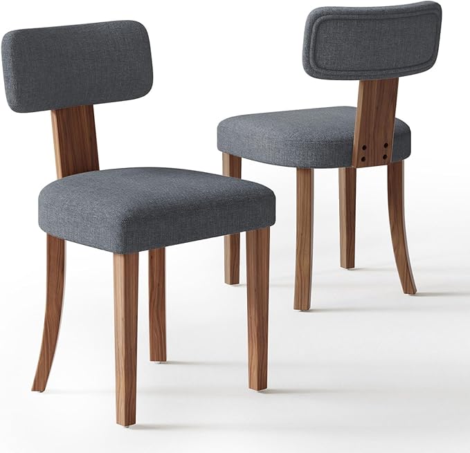 Mid Century Modern Dining Chairs Set of 2, Linen Upholstered Kitchen Chairs by LUXOAKAddMoreStyletoHome