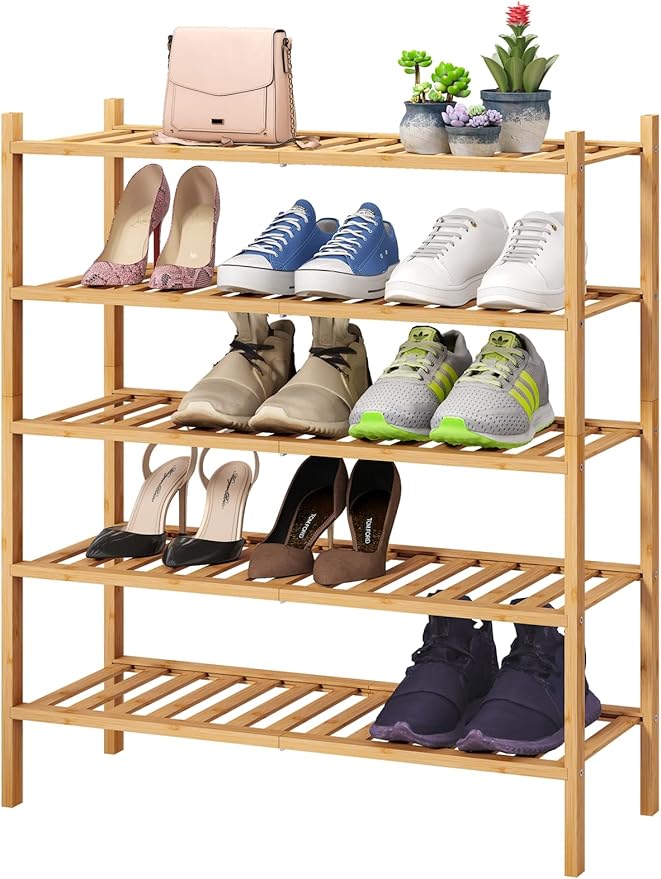5-Tier Bamboo Shoe Rack for Entryway, Stackable | Foldable | Natural, Shoe by VIEWCARE