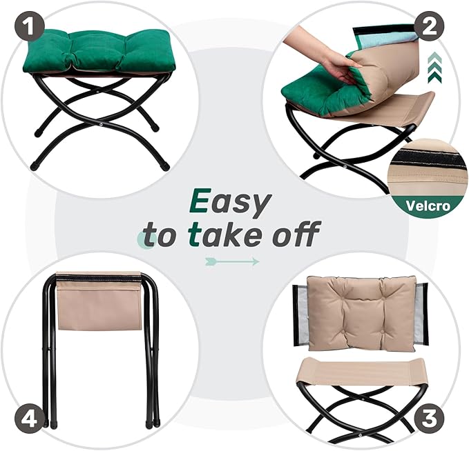 HollyHOME 15" Folding Footrest Stool, Upholstered Small Foldable Ottoman - Image 5