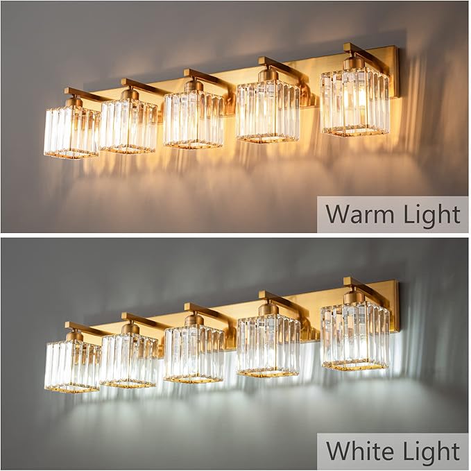 Modern 5-Light Gold Brushed Brass Finish Crystal Wall Light - Image 2