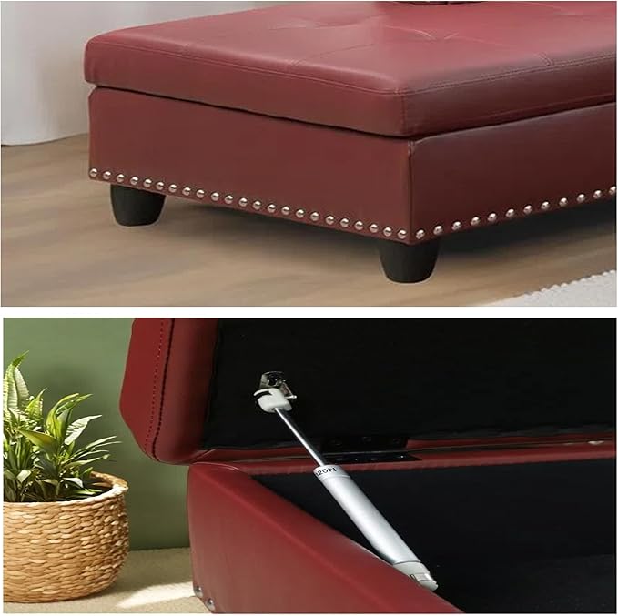 L-Shaped Sectional Sofa with Ottoman, Leather Modern Nail-Head Design with Cup - Image 6