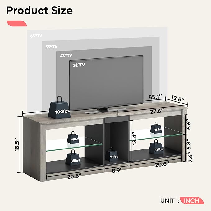 Bestier Entertainment Center LED Gaming TV Stand - Image 3