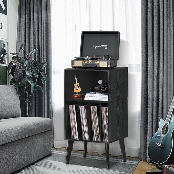 Lerliuo Record Player Stand, Mid-Century Vinyl Storage Cabinet Table - Image 5