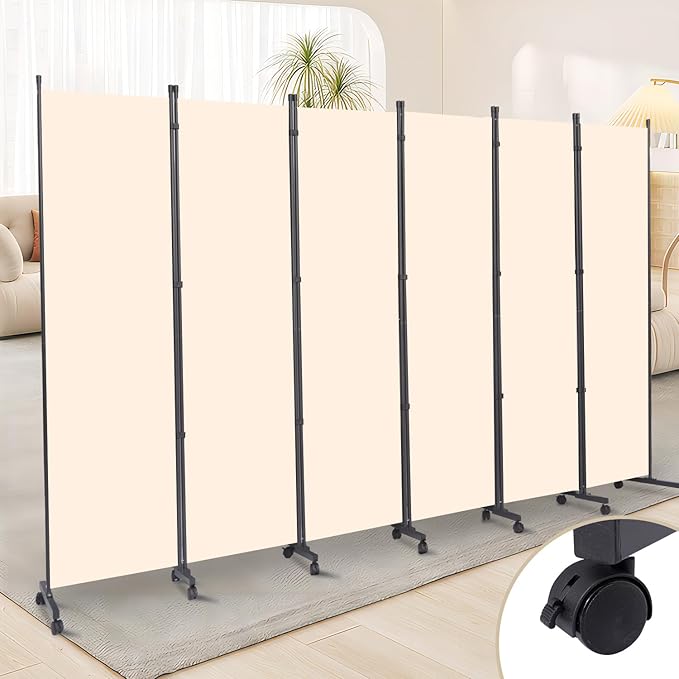 Room Divider 6 Panel Room Dividers/Wheels, Fabric Room Divider Panel by HOMSCREENER
