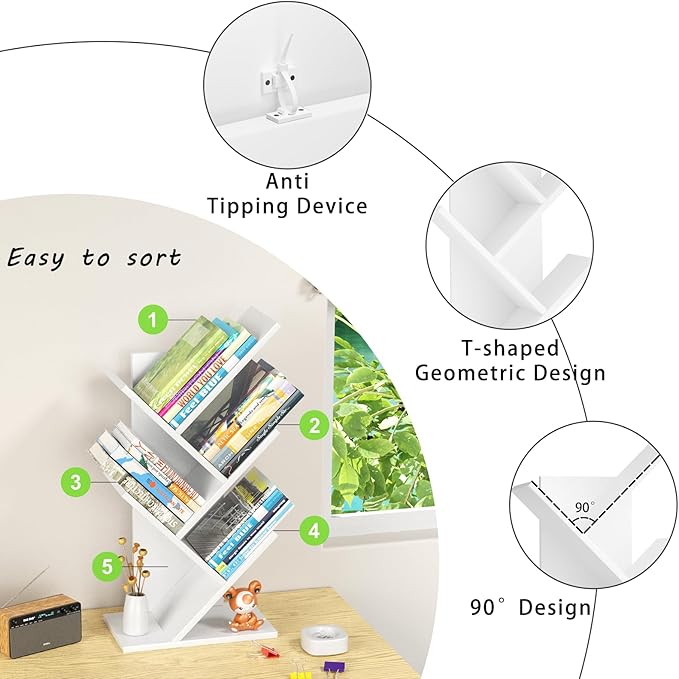 5 Tier Tree Book Shelf, Small Desktop Bookshelf - Image 6