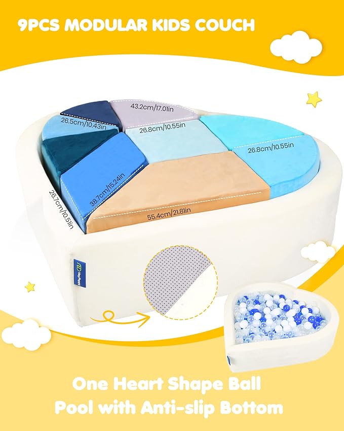 Kids Play Couch, 2-in-1 Heart-Shape Kids Plays Sofa - Image 4
