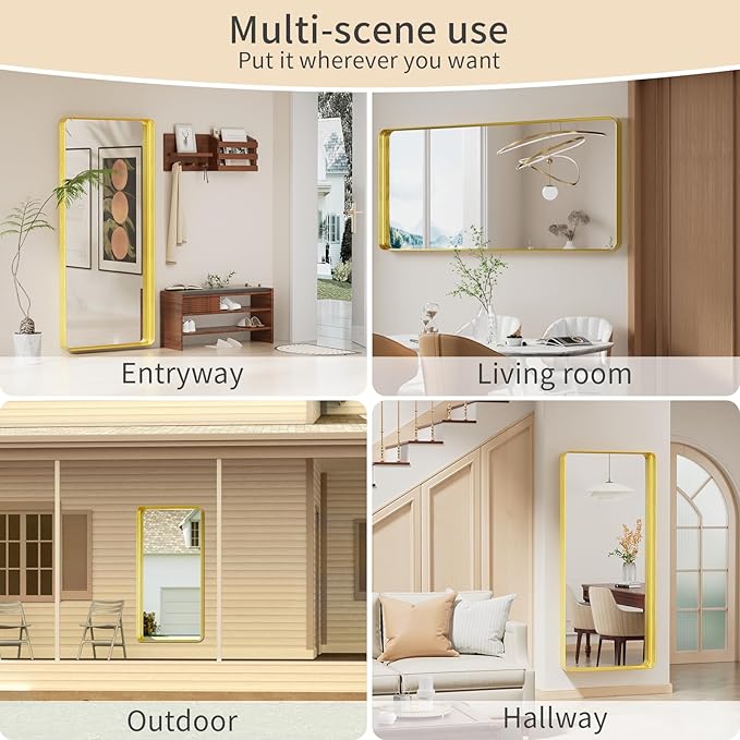 Koonmi Gold Bathroom Mirror for Wall, 30x71 Inch Matte Metal Deep Framed - Image 8
