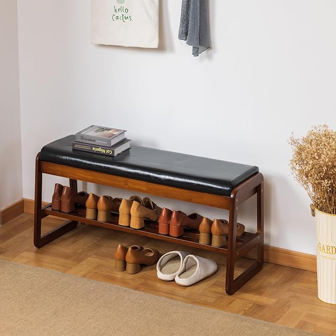 latifolia Solid Wood Bench, Entryway Shoe Bench - Image 2