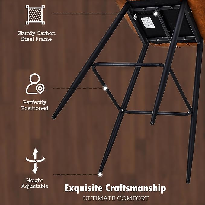 VECELO Quilted Bar Stools Set of 2, Bar Height Bar Stools - Image 3