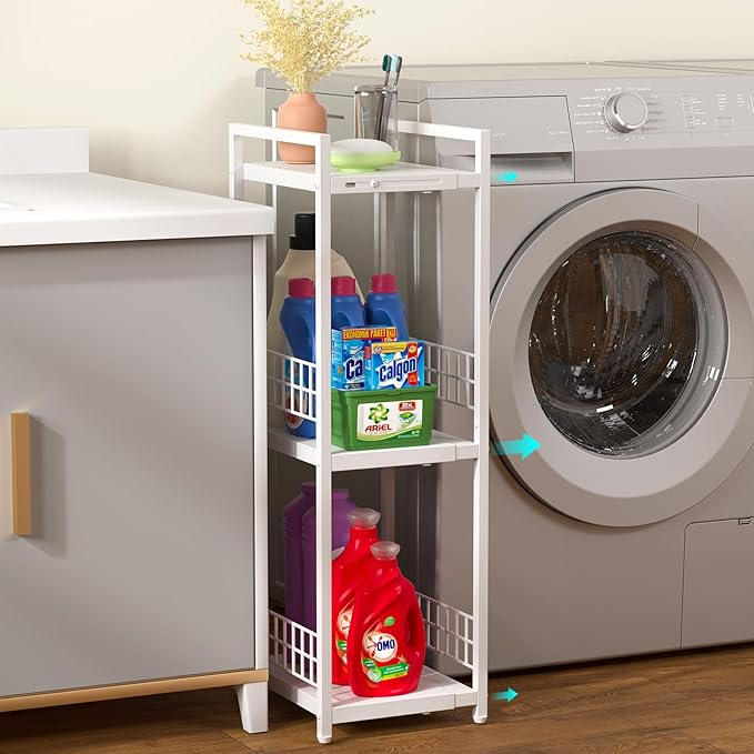 Expandable Slim Storage Shelf, 3 Tier Metal Shelving Unit - Image 2