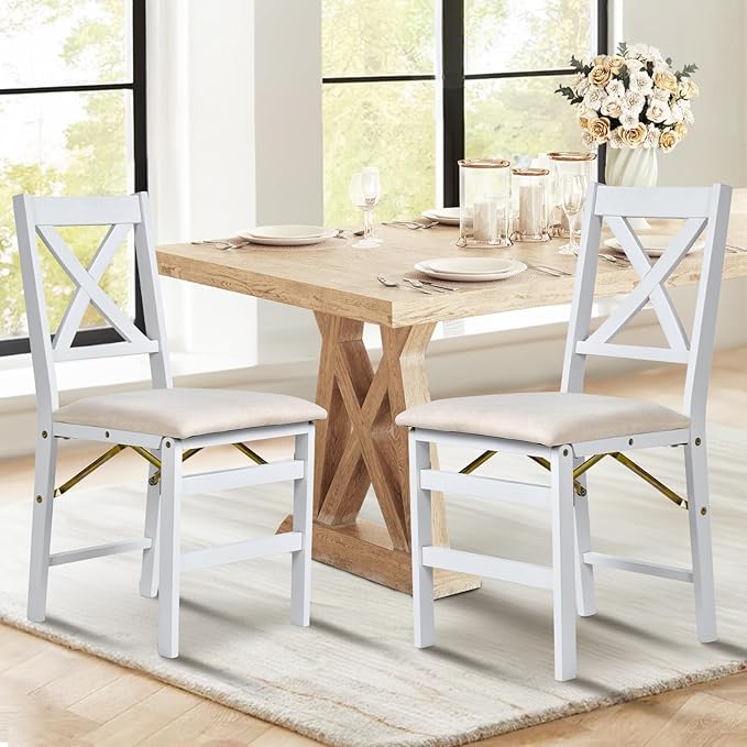 COLAMY Folding Dining Chairs Set of 2 – White Wooden Dining Room Chairs by COLAMYINC