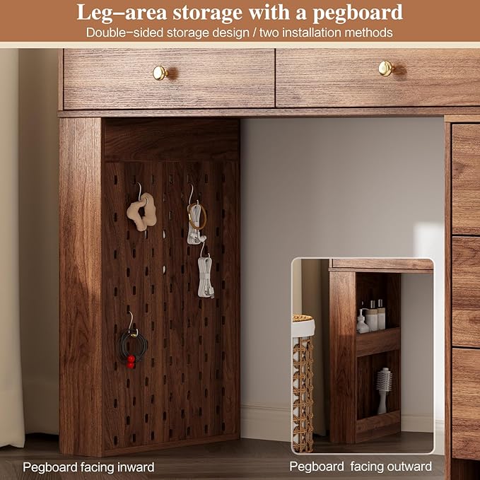 Makeup Vanity Desk with Mirror and Lights, Vanity Desk with 8 Drawers & Storage - Image 7