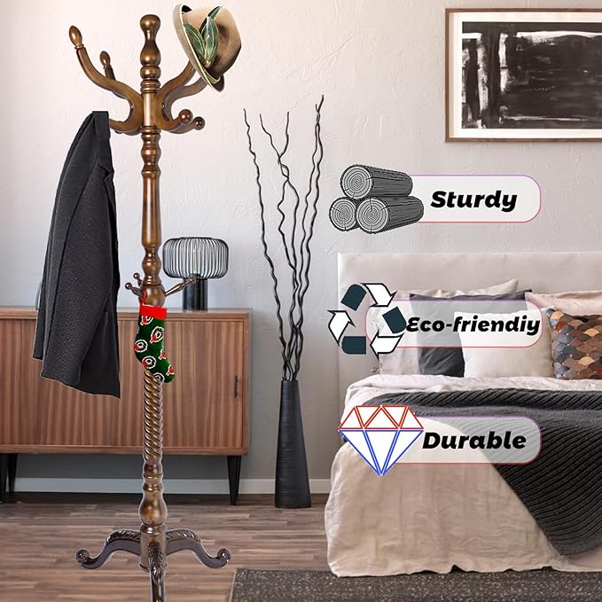 73 in Wood Coat Rack, Coat Rack Freestanding - Image 4