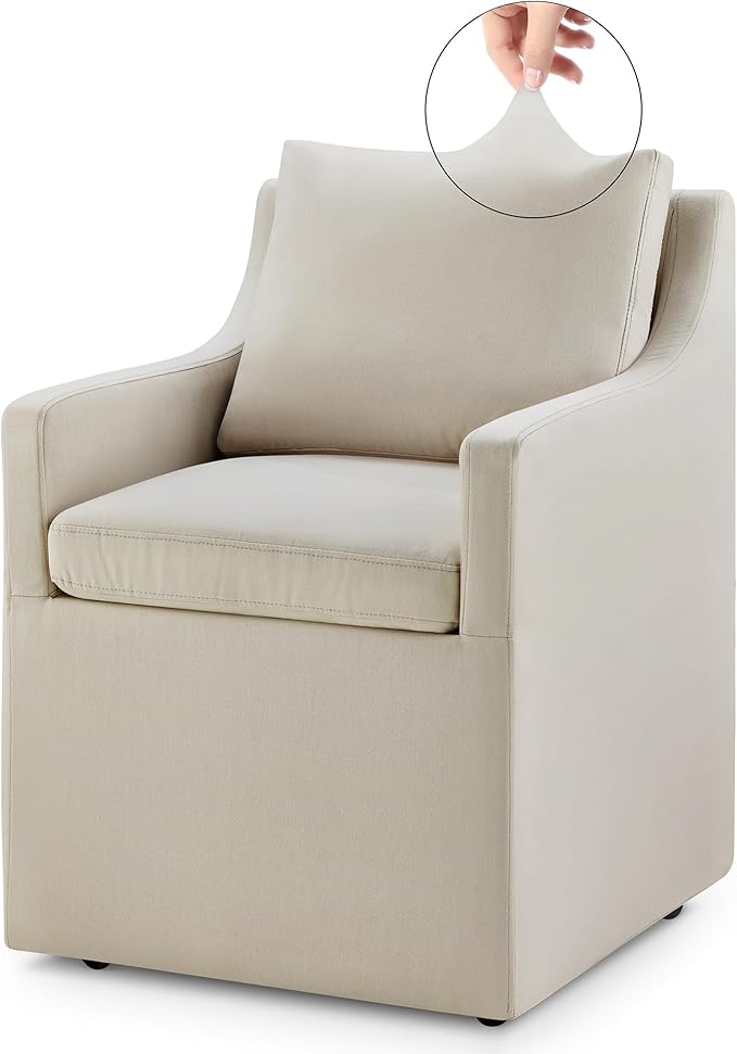 Upholstered Dining Chair Cover Replacement Machine Washable Flax Beige by Kislot