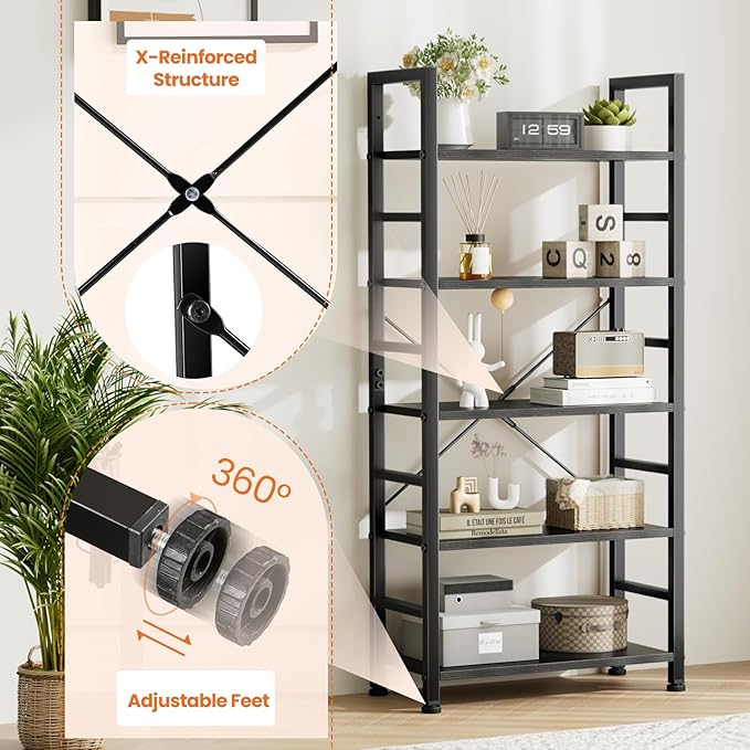 DUMOS 5-Tier Book Shelf Tall Modern Bookcase Set of 2 - Image 7