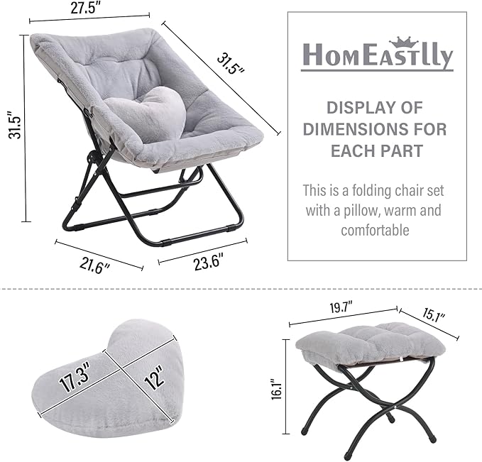 Comfy Saucer Chair with Ottoman, Oversized Folding Faux Fur Chair Soft Furry - Image 2