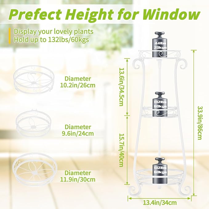 KMOTASUO 3 Tier Metal Plant Stand Indoor, 34 Inch Tall Corner Plant Stands - Image 3