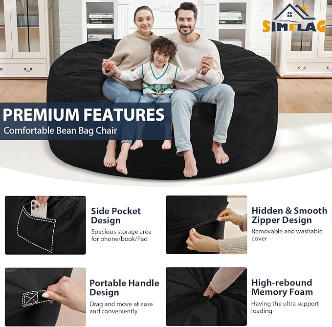 6FT Bean Bag Chair, Large Bean Bag Chairs - Image 4
