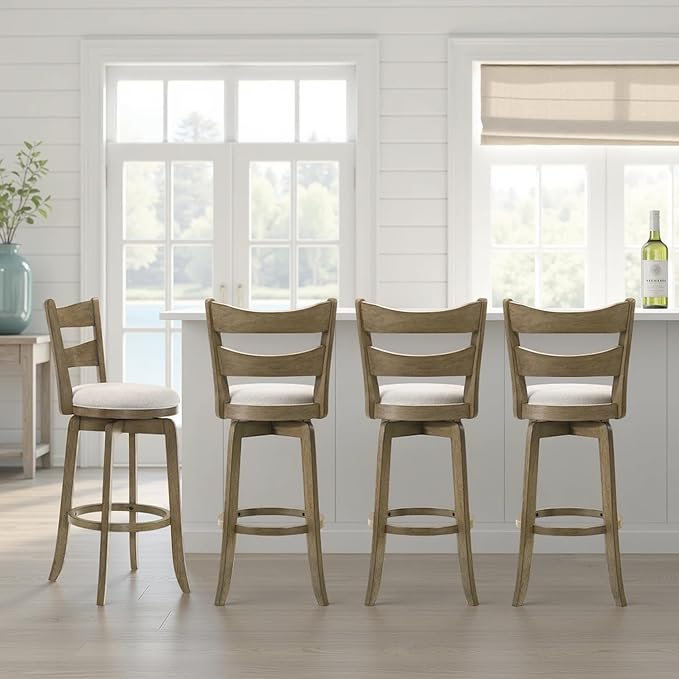 Armen Living Blair 30 in. Putty Brown Bar Height Rubberwood Swivel Barstool by ArmenLiving