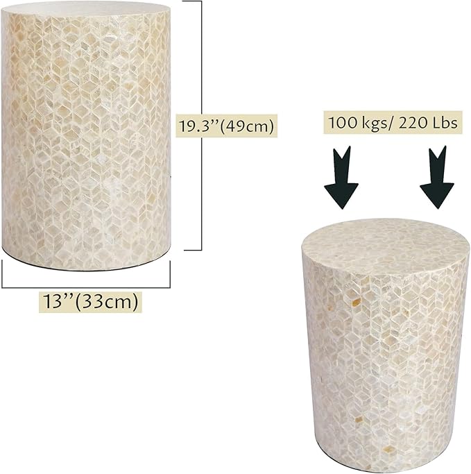 PEMAR Capiz Shell Cylinder Drum End Table Nacre Side Table Stool Round Drum - Image 3