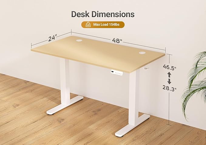 Seang Electric Standing Desk Adjustable Height, 48 x 24 Inch Sit Stand Desk - Image 3