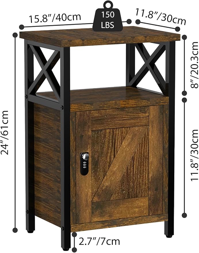 Night Stand with Locking Drawer, Bedside Table with Drawers, Wooden Bed Side - Image 3