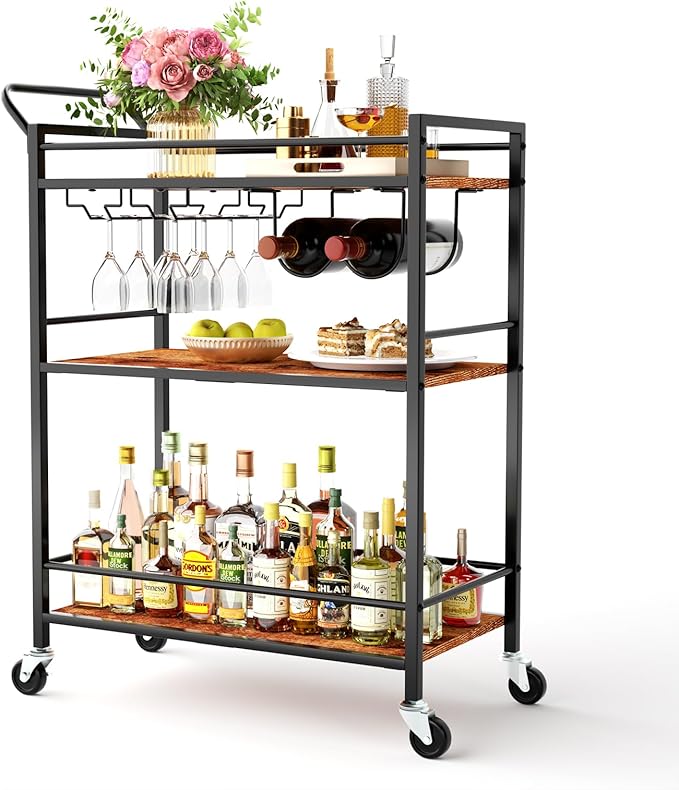 Bar Cart, Home Bar Serving Cart, 3-Tier Drink Cart by GRILLFORCE