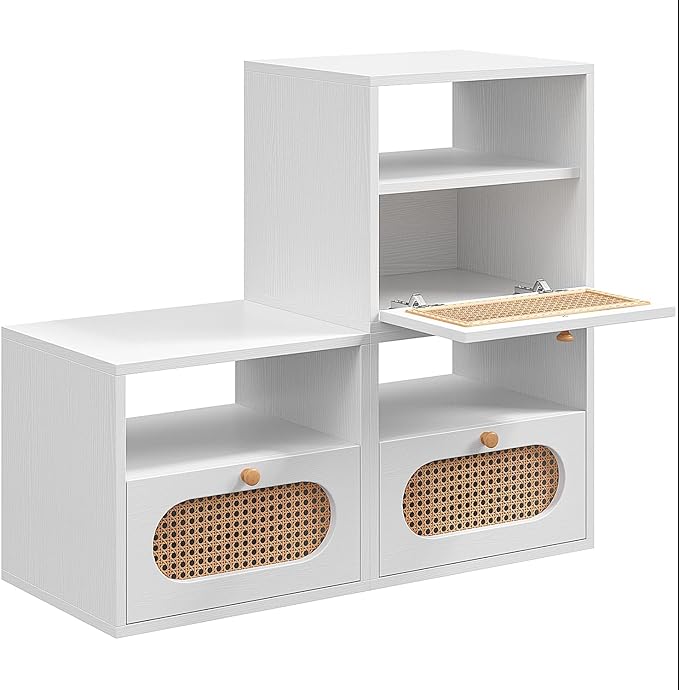 3-in-1 Modular TV Stand with Rattan Doors, DIY Media Console Boho Entertainment - Image 5
