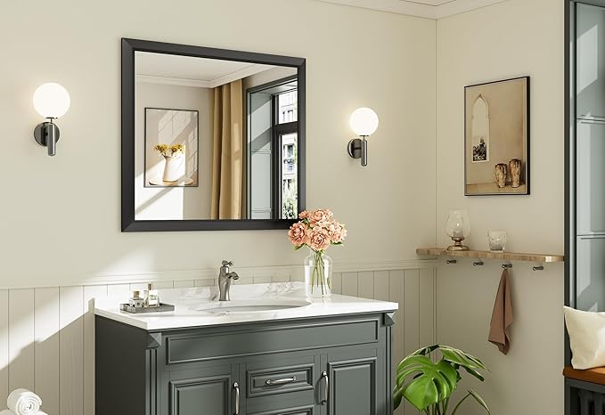 36x32 Inch Black Bathroom Mirror - Image 9