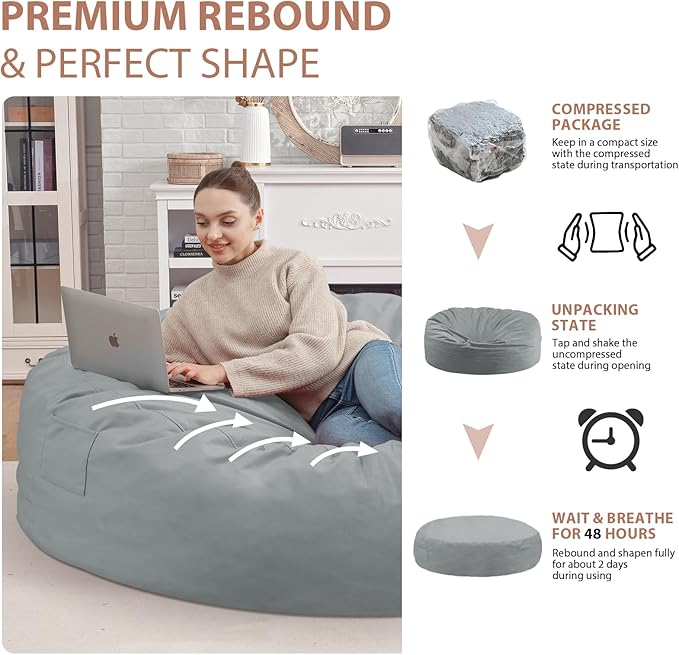 7FT Bean Bag Chair, Large Bean Bag Chairs - Image 6