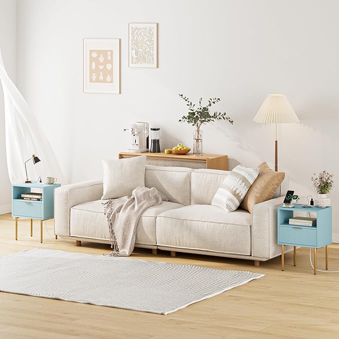 Masupu Nightstand with Charging Station, Mid-Century Modern Bedside Table with - Image 6