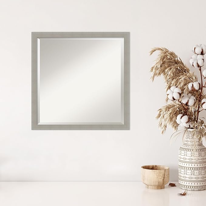 Amanti Art Grey Wall Mirror 22x22 Woodgrain Stripe Grey Square Bathroom Mirror - Image 5