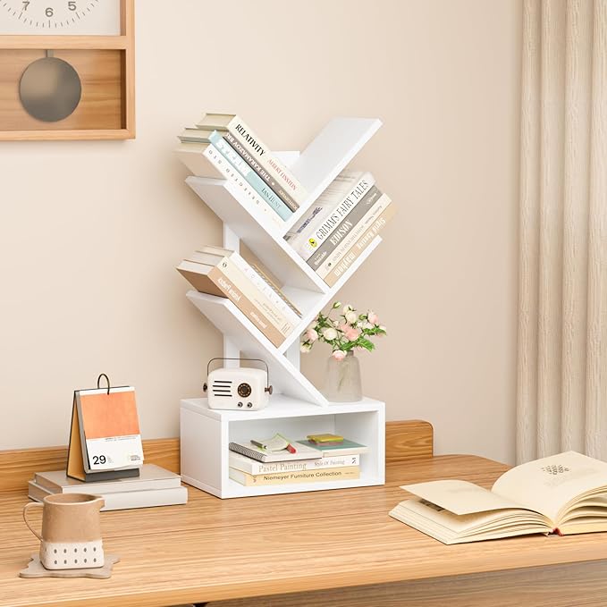 Small Tree Book Shelf, 5 Tier Black Tree Bookshelf, Modern Desk Display Storage - Image 7