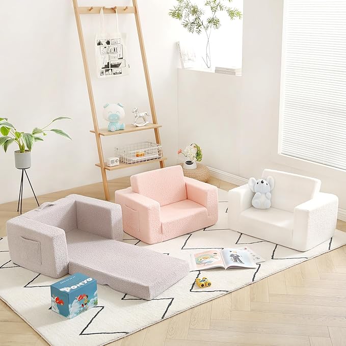 Welnow Toddler Chair, 2-in-1 Soft Sherpa Kids Sofa, Convertible Toddler Couch - Image 2