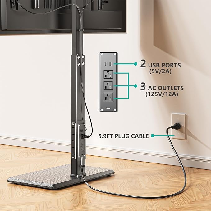 WALI Floor TV Stand with Power Outlet, Tall TV Stand Mount - Image 2