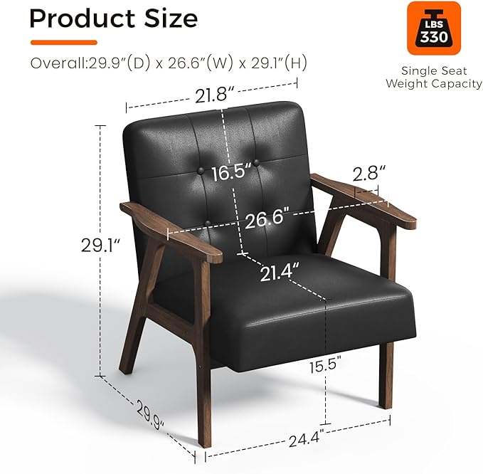 Casaottima PU Leather Accent Chair Mid Century Comfy Cozy Chair - Image 2