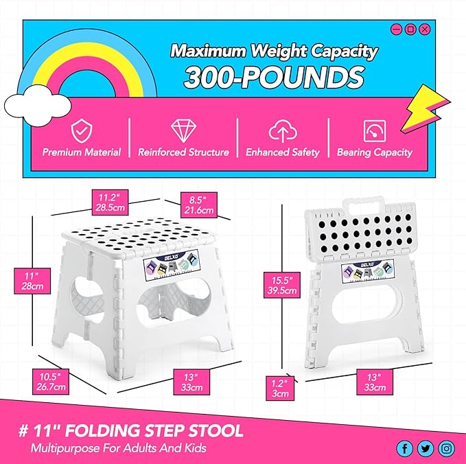 Delxo Folding Step Stool, 11 Inch Non-Slip Foldable Step Stools, Portable - Image 2