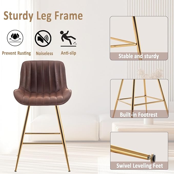 Sidanli Brown Velvet Bar Stools-Set of 2, 24 Inch Bar Stools - Image 6
