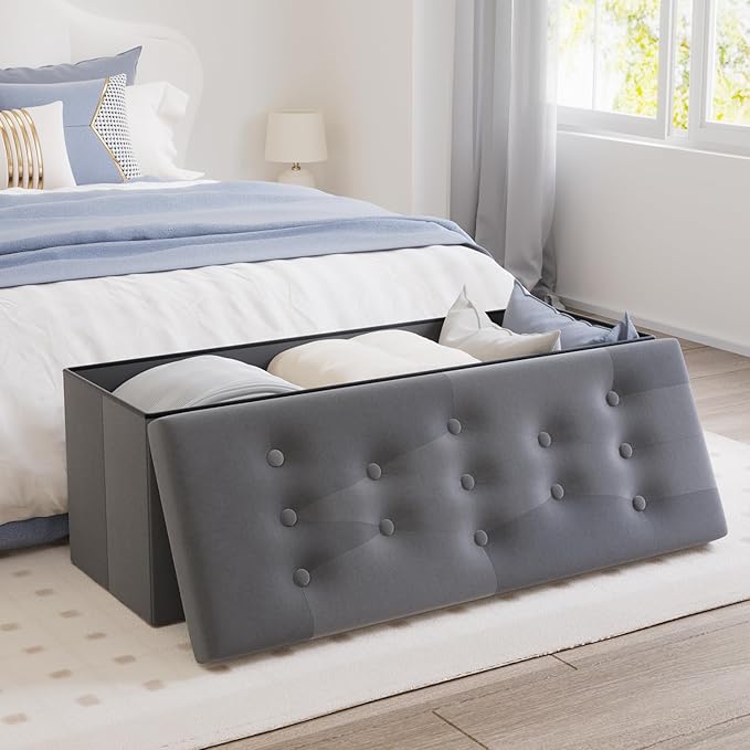 PRANDOM Jumbo Ottoman with Storage Velvet Folding Small Square Foot Stool with - Image 2