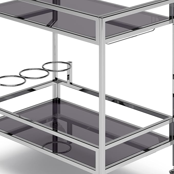 SIMPLIHOME Watts Modern 26 inch Wide Bar Cart in Chrome - Image 10