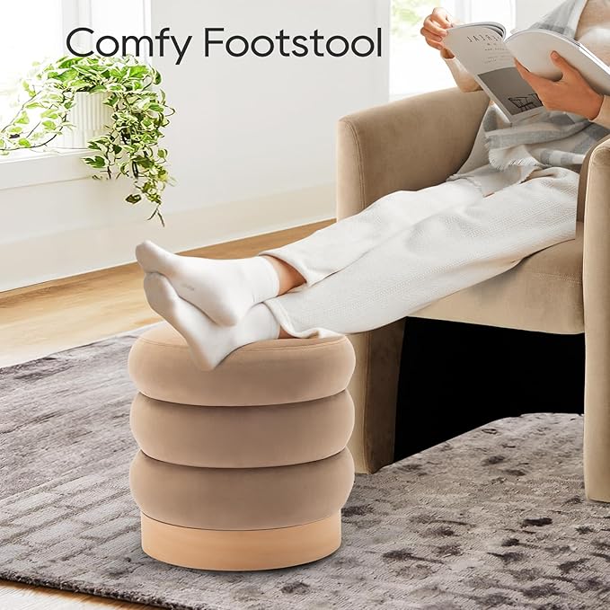 COLAMY Velvet Ottoman Footstool, Tufted Modern Foot Rest Stool - Image 3