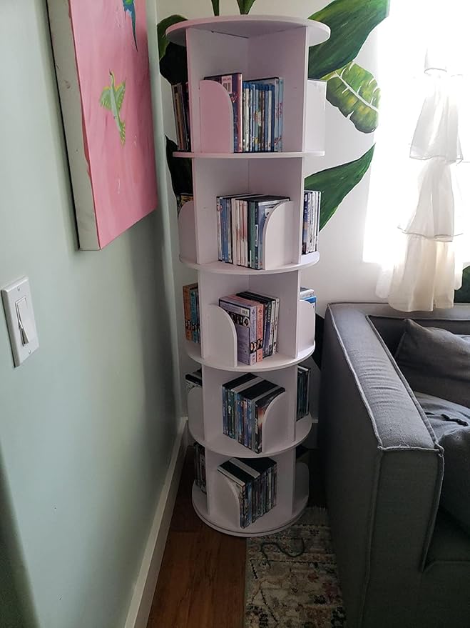 5 Tier Rotating Bookshelf Tower, 360 Display Wood Spinning Bookshelf Tower - Image 6