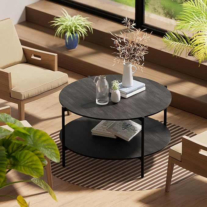 Round Coffee Table, 2-Tier 32.9" Circle Coffee Tables - Image 3