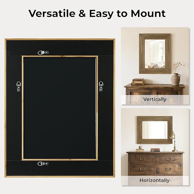 WallBeyond Rustic Wood Framed Mirror, Vintage Solid Wood Rectangular - Image 5